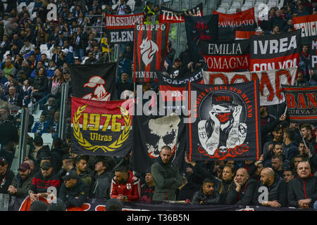 Supporters  A. C. Milan during the Serie A match at Allianz Stadium, Turin Stock Photo