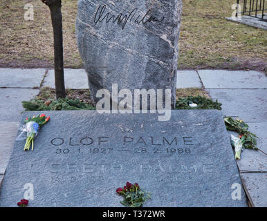 Grave of murdered Swedish Prime Minister Olof Palme and his wife Lisbeth, Adolf Fredrik's Church, Norrmalm, Stockholm, Sweden, Scandinavia Stock Photo