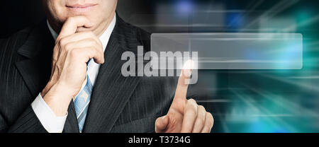 Business man pointing to empty address bar in virtual browser. Seo, internet marketing and advertising marketing concept Stock Photo