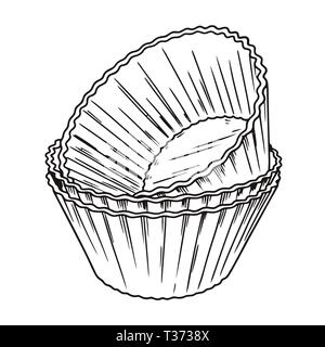 Sketch silicone forms for cooking muffin isolated on white background. Vector Stock Vector