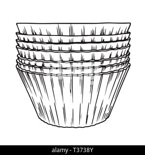 Sketch silicone forms for cooking muffin isolated on white background. Vector Stock Vector