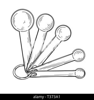 Sketch of different measuring spoons isolated on white background. Vector illustration Stock Vector