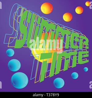 typography summer time with 3d shapes and outline text Stock Vector