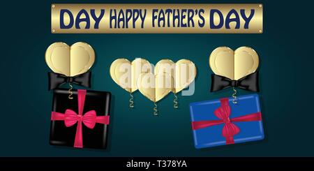 happy fathers day card vector illustration. gold hearts. gift box. Stock Vector