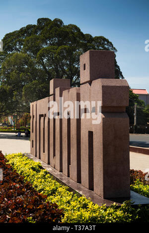 Cambodia, Kampong (Kompong) Cham, River Mekong riverside promenade, giant Khmer language word on riverfront path Stock Photo