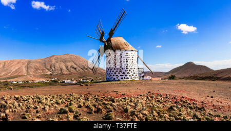 Traditional windmill in Fuerteventura island,La Oliva.Spain. Stock Photo