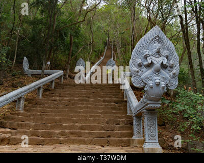 Battambang, Cambodia. The spectacular staircase and Nagas at Wat Phnom Banan 15-12-2018 Stock Photo