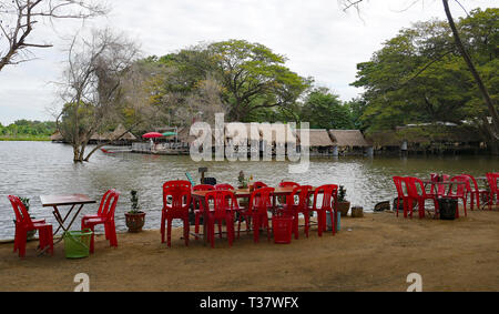 Battambang, Cambodia. The park complex at the foot of Phnom Banan with food vendors, boating pool and chalets. 15-12-2018 Stock Photo