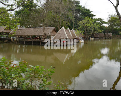 Battambang, Cambodia. The temple park at the foot of Phnom Banan with a boating pool and chalets 15-12-2018 Stock Photo