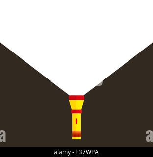Yellow red Flashlight at dark bkackground in darkness and copy space for text. Flat style. vector illustration Stock Vector