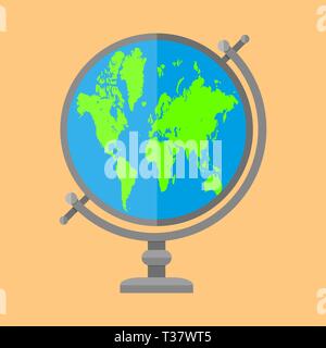 Globe isolated on brown background. map of world. vector illustration in flat style Stock Vector