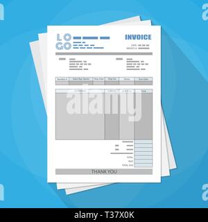 Pack of unfill paper invoice form. tax. receipt. bill. vector illustration in flat style on blue background with long shadow Stock Vector