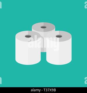 Three toilet paper rolls. vector illustration in flat style on green background Stock Vector