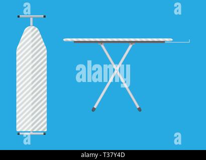 folded and unfolded ironing board Icon, Ironing board with stripe pattern. vector illustration in flat style on blue background Stock Vector