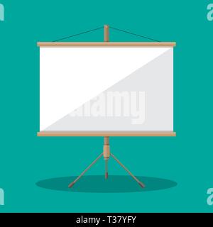 Empty Projection screen, Presentation board, vector illustration in flat style on green background Stock Vector