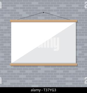 Projector screen on brick wall, Vector illustration in flat style Stock Vector