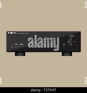 Home modern stereo sound amplifier in black. Vector Illustration in flat style Stock Vector