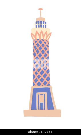 Cairo tower sketch drawing icon, Giza, Egypt, vector illustration Stock Vector