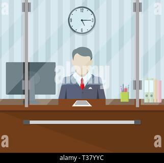 teller behind the window. concept of people service and payment. vector illustration in flat style Stock Vector