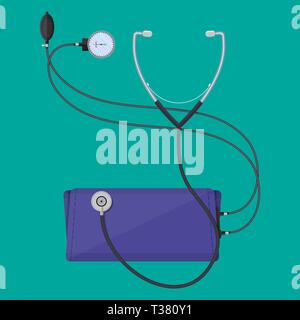 blood pressure measuring classic monometer and phonendoscope. vector illustration in flat style Stock Vector