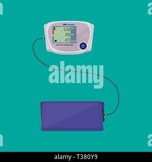 modern digital blood pressure measuring monometer. vector illustration in flat style Stock Vector