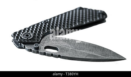 Sibiu, Romania - March 23, 2019. Strider Knives SMF Knife GG Gunner Grip isolated on white Stock Photo