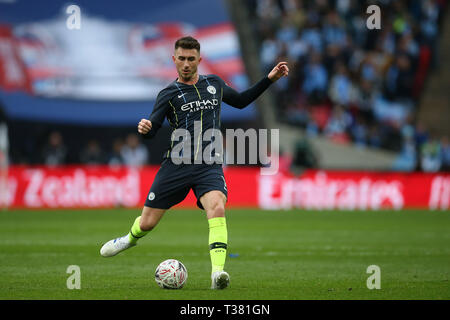 London, UK. 06th Apr, 2019. Aymeric Laporte of Manchester City in action.The Emirates FA Cup, semi-final match, Manchester City v Brighton & Hove Albion at Wembley Stadium in London on Saturday 6th April 2019.  this image may only be used for Editorial purposes. Editorial use only, license required for commercial use. No use in betting, games or a single club/league/player publications . Credit: Andrew Orchard sports photography/Alamy Live News Stock Photo