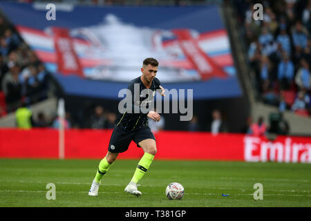 London, UK. 06th Apr, 2019. Aymeric Laporte of Manchester City in action.The Emirates FA Cup, semi-final match, Manchester City v Brighton & Hove Albion at Wembley Stadium in London on Saturday 6th April 2019.  this image may only be used for Editorial purposes. Editorial use only, license required for commercial use. No use in betting, games or a single club/league/player publications . Credit: Andrew Orchard sports photography/Alamy Live News Stock Photo