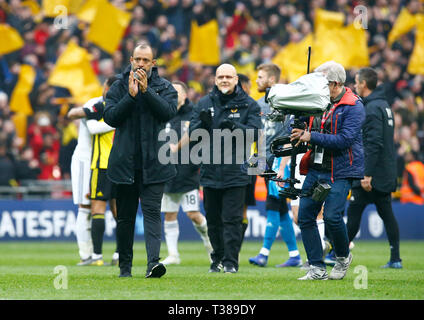 London, UK. 7th Apr, 2019.  Wolverhampton Wanderers manager Nuno Espirito Santo  during The FA Emirates Cup Semi-Final match between Watford and Wolverhampton Wanderers at Wembley Stadium, London, United Kingdom on 07 Apr 2019.  Credit Action Foto SportEditorial use only, licence required for commercial use. No use in Betting, games or a single club/league/player publication. Credit: Action Foto Sport/Alamy Live News Stock Photo