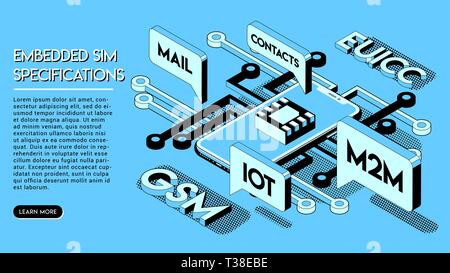 Embedded SIM Concept. New Mobile Communication Technology. Stock Vector