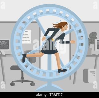 Business Woman Hamster Wheel Stress Office Concept Stock Vector