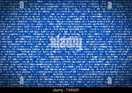 A lot of abstract complicated crypto symbols on blue, data encryption binary code concept Stock Vector