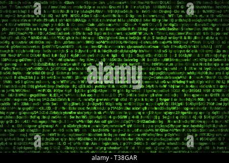 A lot of abstract complicated crypto symbols on black, data encryption binary code concept Stock Vector