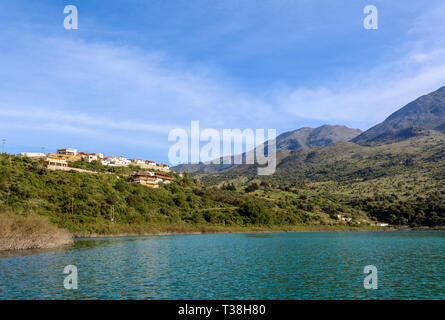 Lake Kournas, natural lake in Crete, surrounded by high mountains and located near the village Kournas. Crete island, Greece Stock Photo