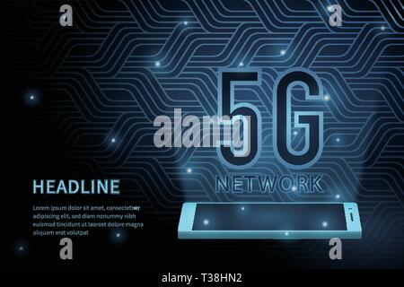 5G technology geometry cross frame line vector futuristic illustration template background with glowing dot. Concept of wireless high speed internet c Stock Vector