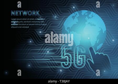 5G technology global earth geometry cross frame line vector futuristic ...