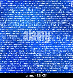 A lot of white abstract complicated crypto symbols on blue, data encryption binary code seamless pattern Stock Vector