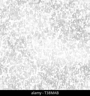 Many abstract gray chaotic complicated crypto symbols on white, data encryption binary code concept Stock Vector