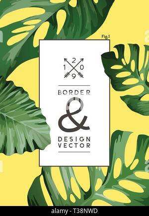 A vintage palm tree leaf frame background design. vector illustration. Stock Vector
