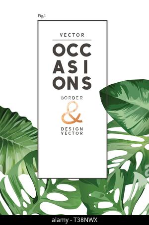 An elegant summer tropical palm tree leaf frame design. Vector illustration. Stock Vector