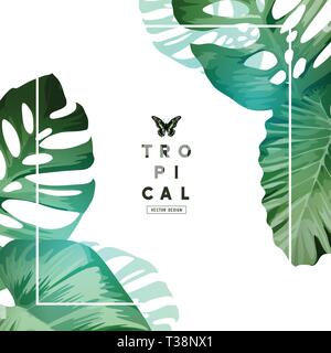 Fresh and minimal tropical frame design with palm tree leaves. Vector illustration. Stock Vector