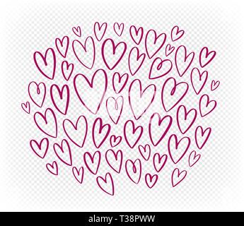 Hand drawn red heart, set of elements. Doodle vector illustration Stock Vector