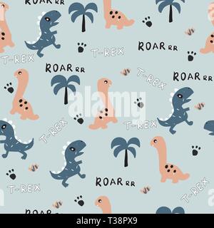 Seamless pattern with cute dinosaurs. Stock Vector