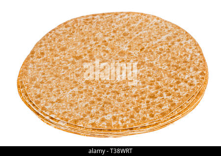 Round thin pitas isolated on white background. Studio Photo Stock Photo