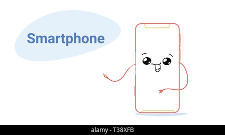 kawaii smartphone device cute cartoon isolated icon on white