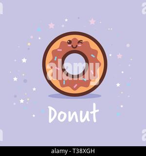 cute donut cartoon comic character with smiling face happy emoji kawaii style sweet freshly baked cookie dessert food concept vector illustration Stock Vector