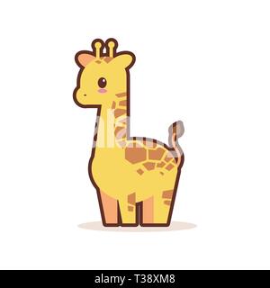 cute little giraffe cartoon comic character with smiling face happy emoji anime kawaii style funny animals for kids concept vector illustration Stock Vector