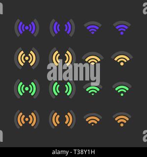 Set of wireless icons with different levels of communication. Flat style, vector illustration. Stock Vector