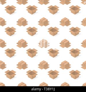 Seamless background from a set of 3D cardboard boxes, vector illustration. Stock Vector