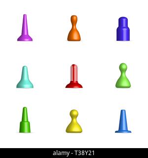 Set of various glossy chips for board games isolated on white background. 3D style, vector illustration. Stock Vector